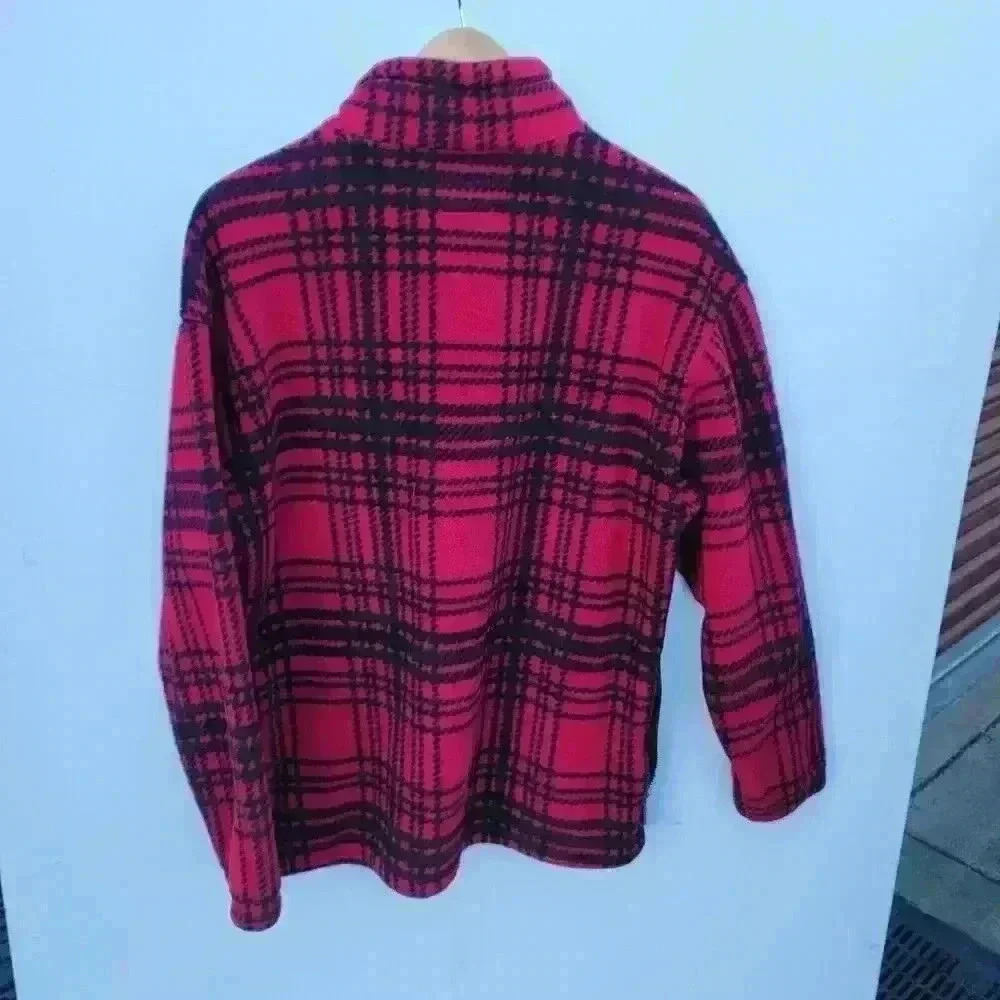 EDDIE BAUER red/black flannel  POLARTEC 1/4 zip Pullover Fleece Men Size… - Picture 2 of 7